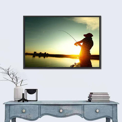 Sunset Fisherman Silhouette Wall Art