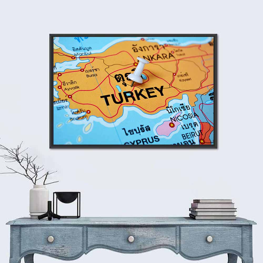 Turkey Map with Ankara Pin Wall Art