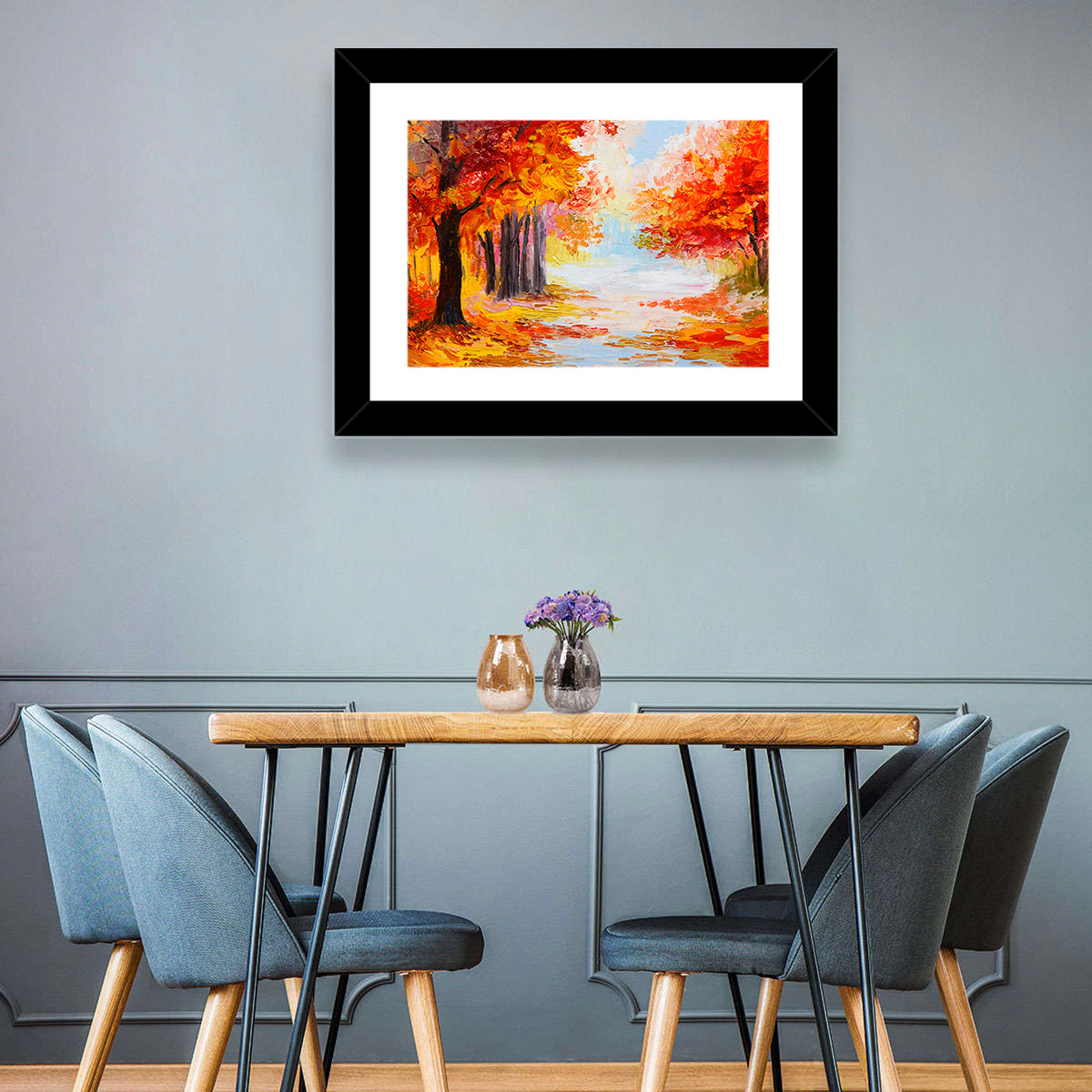 Autumn Forest Pathway Wall Art in a room, landscape