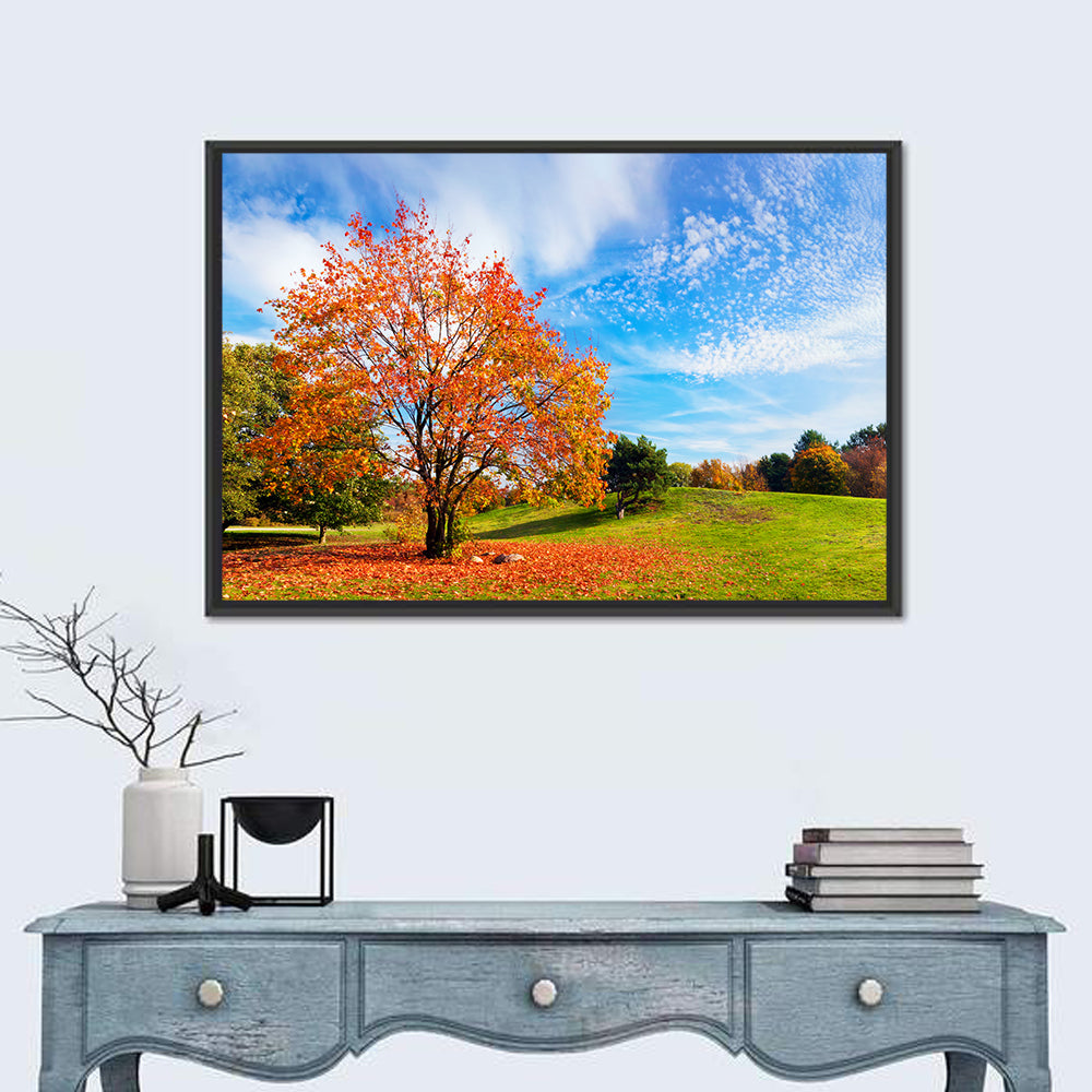 Orange Maple on Rolling Hill Wall Art in a room, landscape