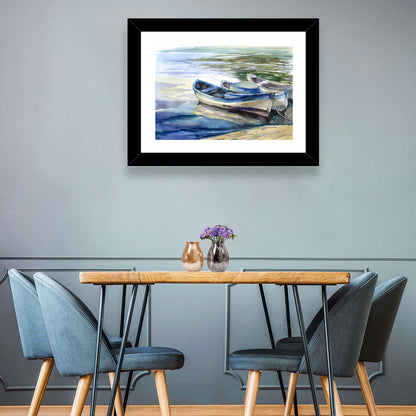 Watercolour Lake Boats Wall Art