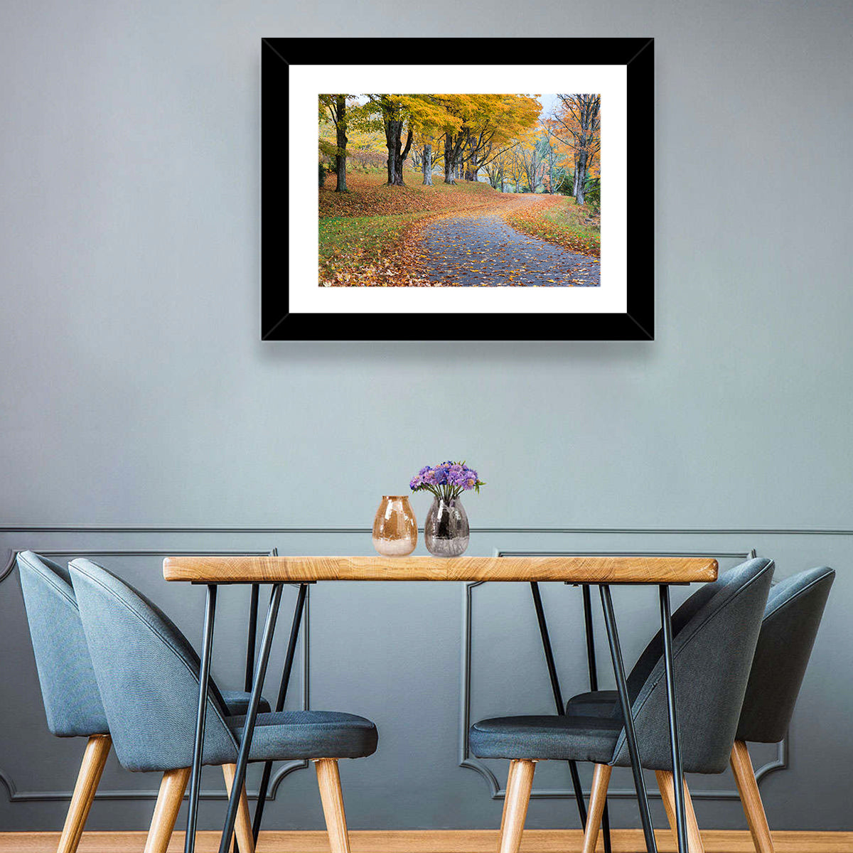Autumn Road with Golden Canopy Wall Art in a room, landscape