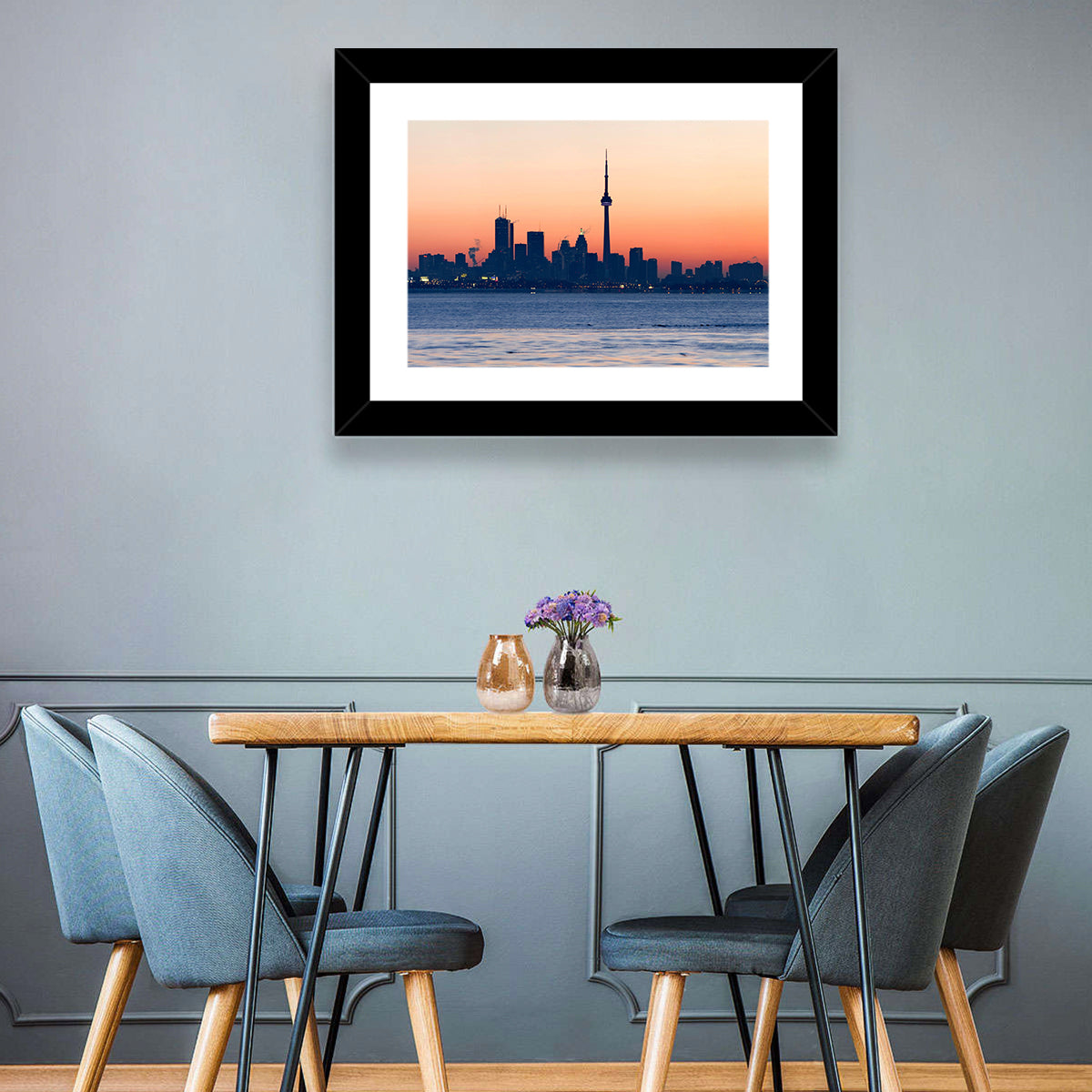 Toronto Dusk Skyline with Cn Tower Wall Art in a room, landscape