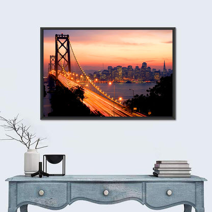 Bay Bridge Light Trails at Sunset Wall Art