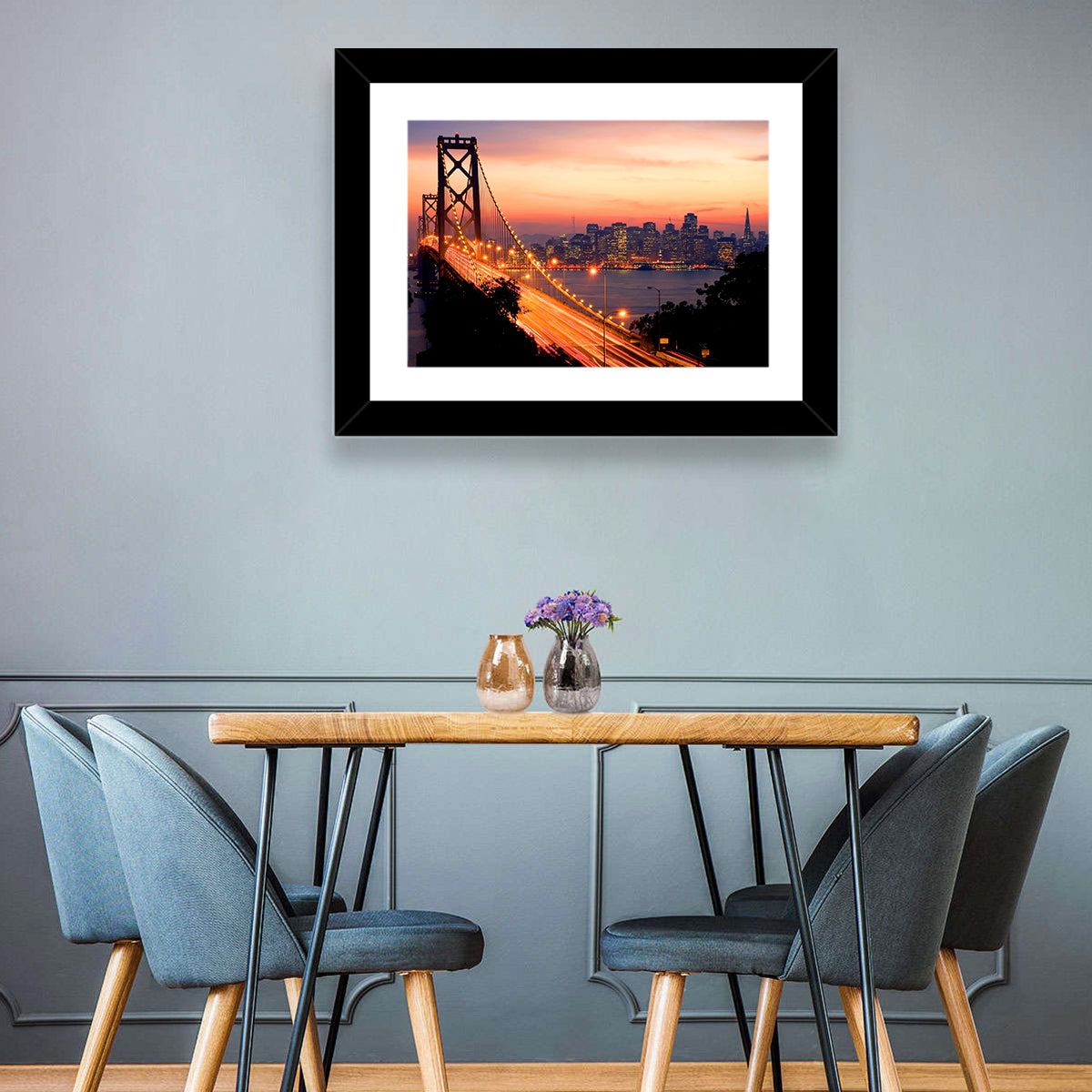Bay Bridge Light Trails at Sunset Wall Art