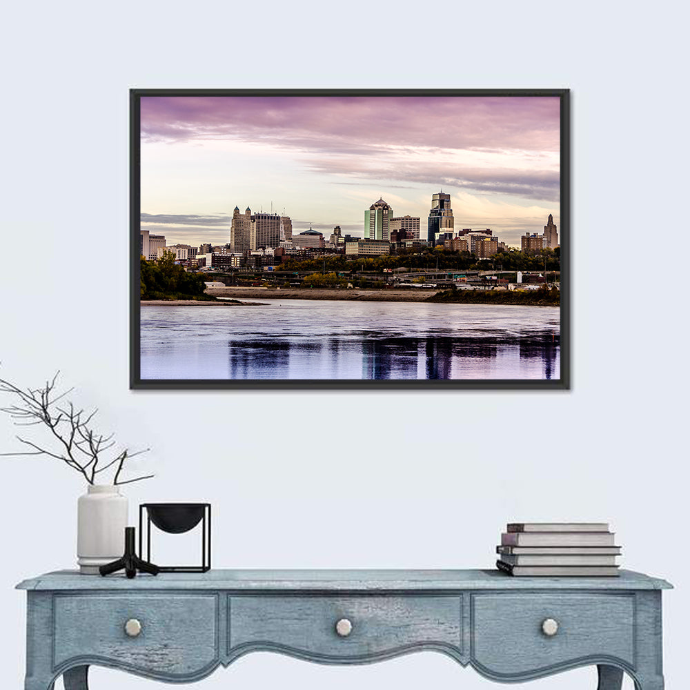 Kansas City Skyline at Dusk Wall Art in a room, landscape