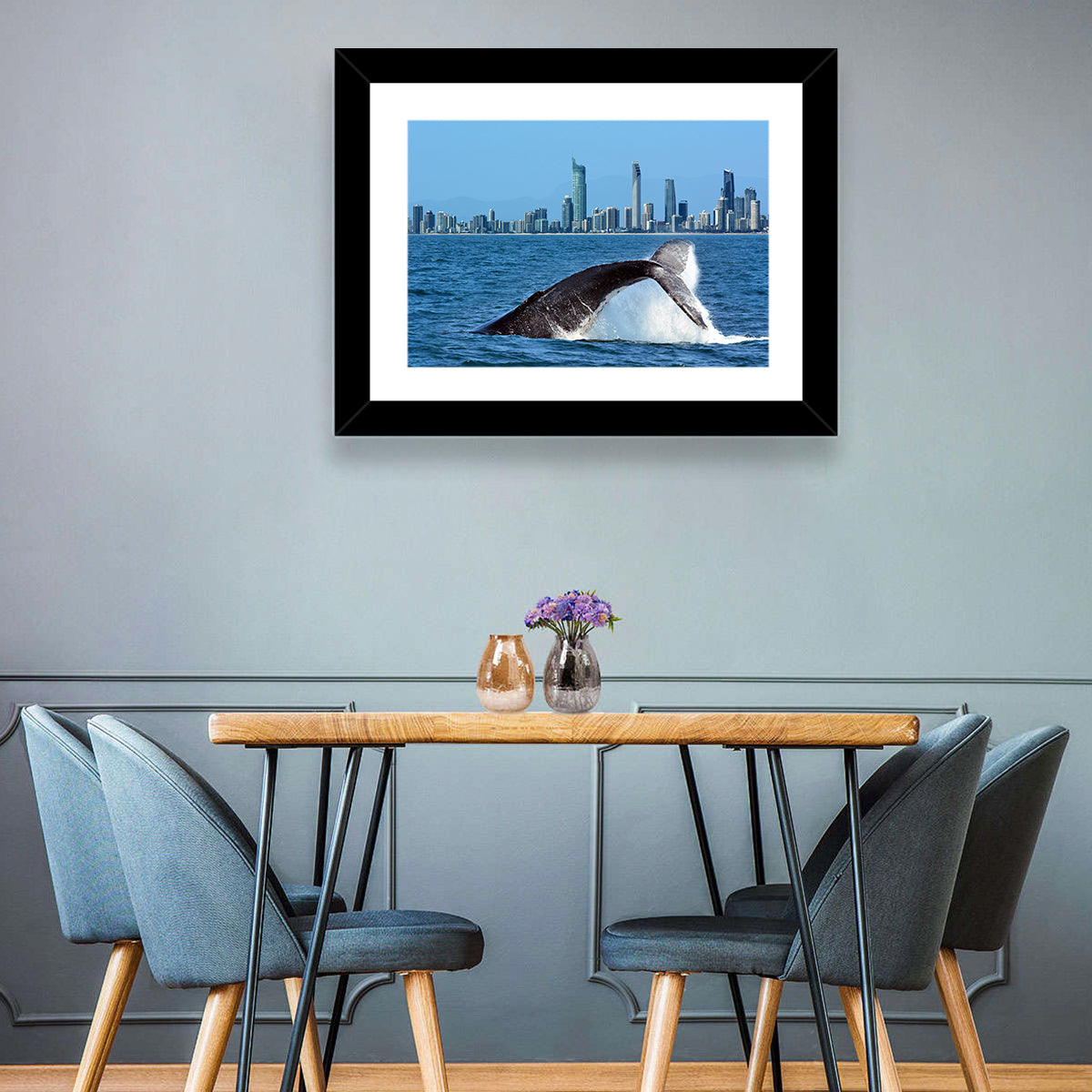 Gold Coast Whale and Skyline Wall Art in a room, landscape