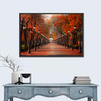 Autumn Park Path with Vintage Lampposts Wall Art