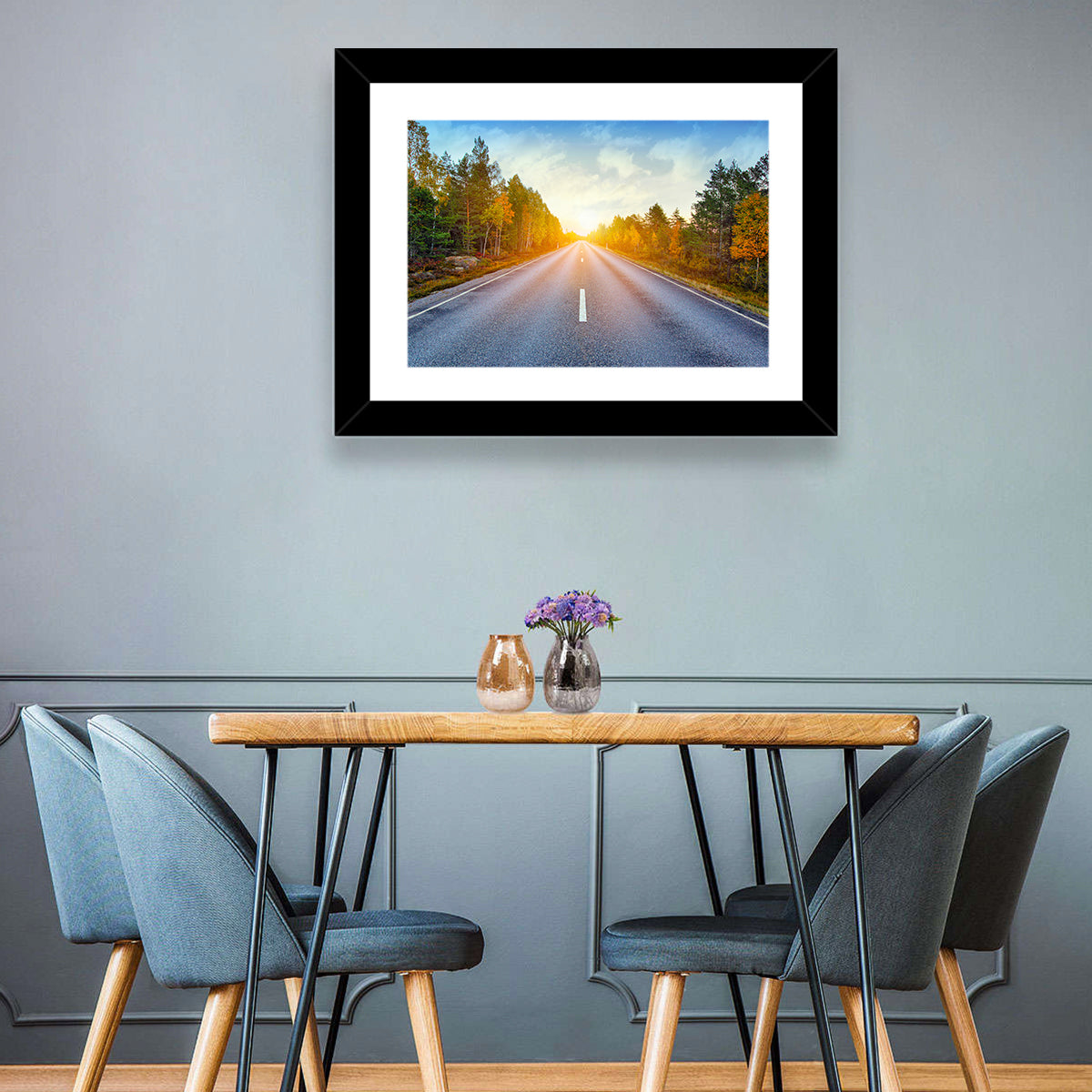 Sunlit Autumn Forest Road Wall Art