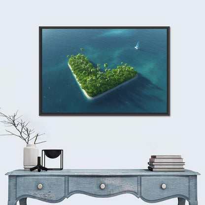 V-shaped Tropical Island with Distant Catamaran Wall Art