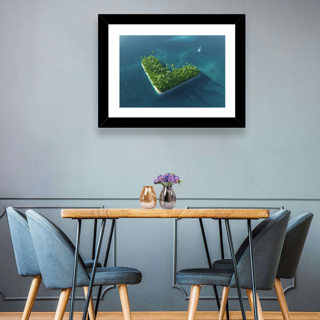 V-shaped Tropical Island with Distant Catamaran Wall Art