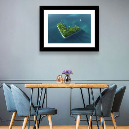V-shaped Tropical Island with Distant Catamaran Wall Art