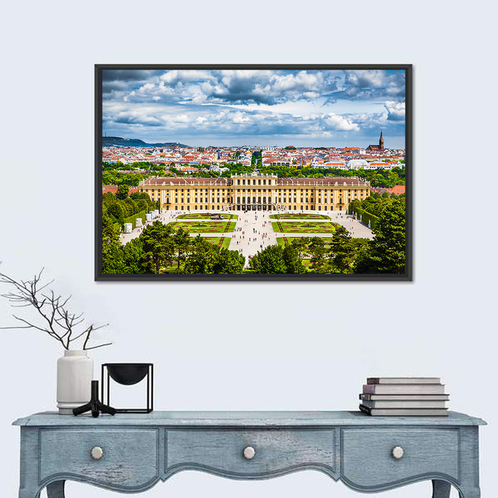 Schönbrunn Palace and Great Parterre Gardens Wall Art in a room, landscape