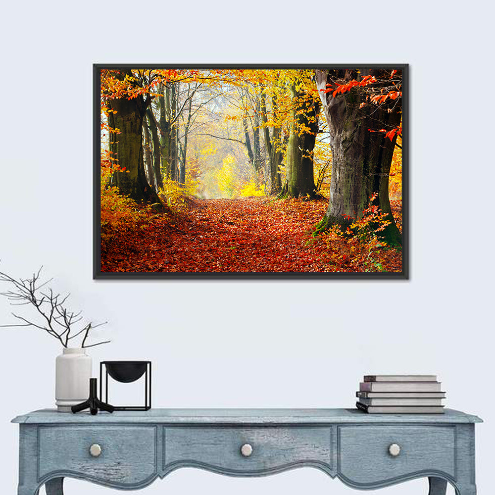 Misty Autumn Forest Path Wall Art