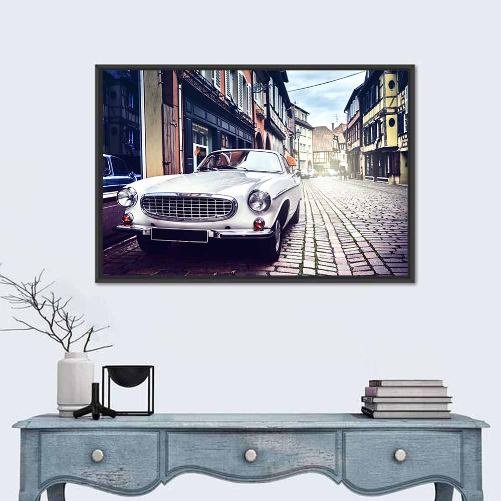 Vintage Car on Cobblestone Street Wall Art