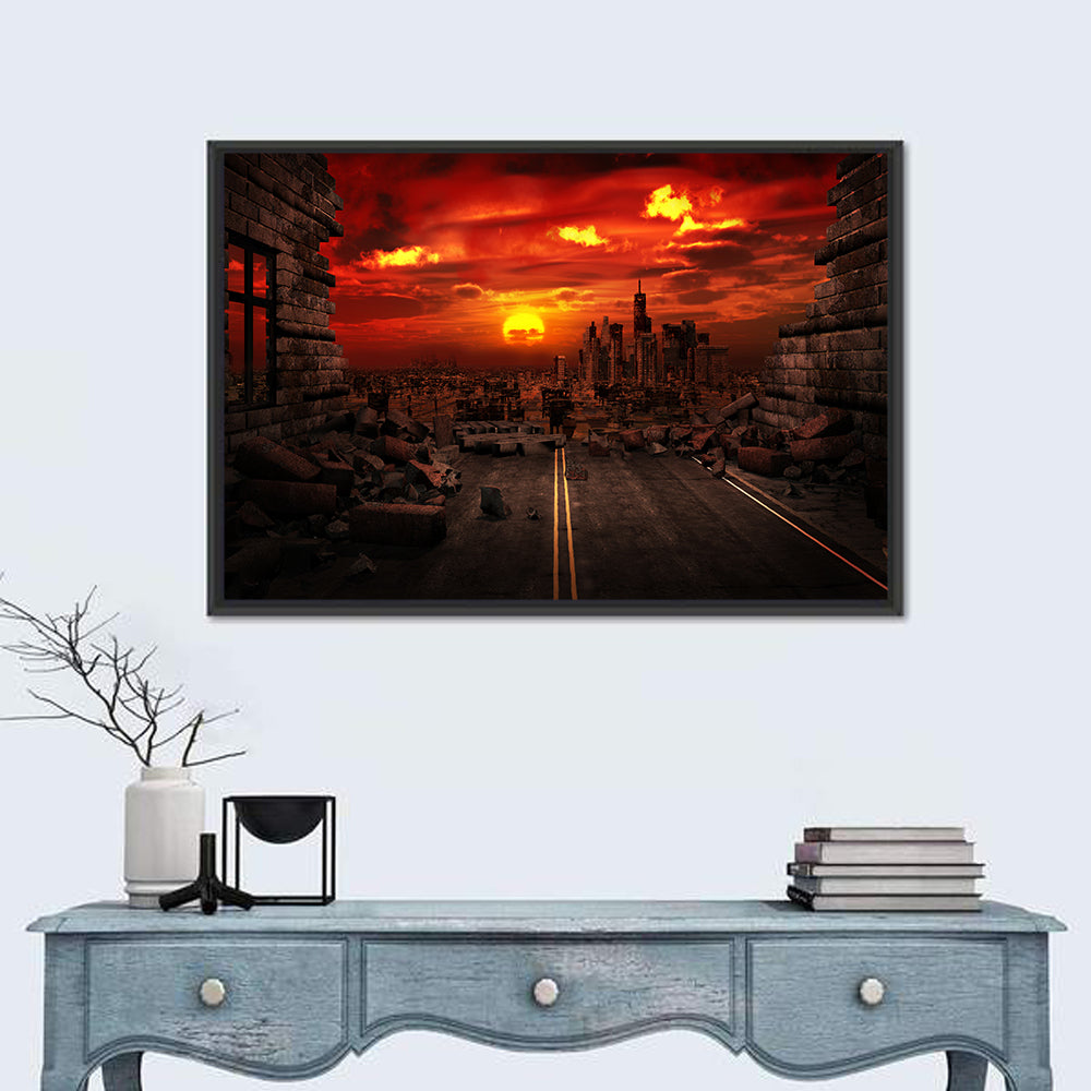 Apocalyptic Sunset Wall Art in a room, landscape