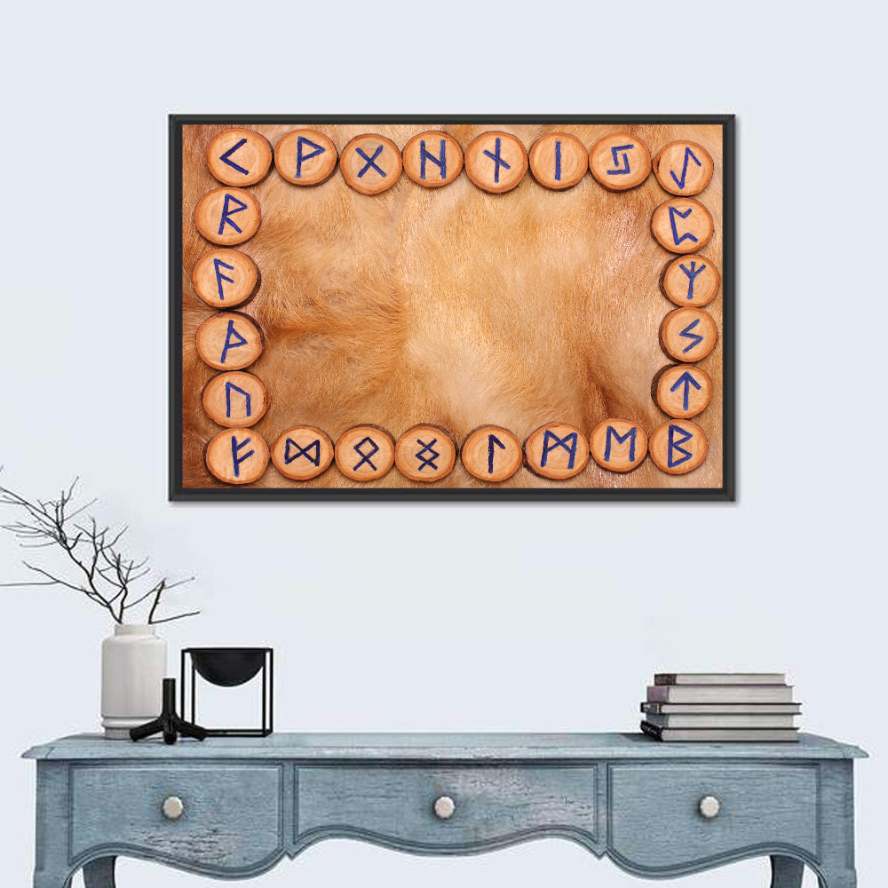 Elder Futhark Rune Frame Wall Art in a room, landscape