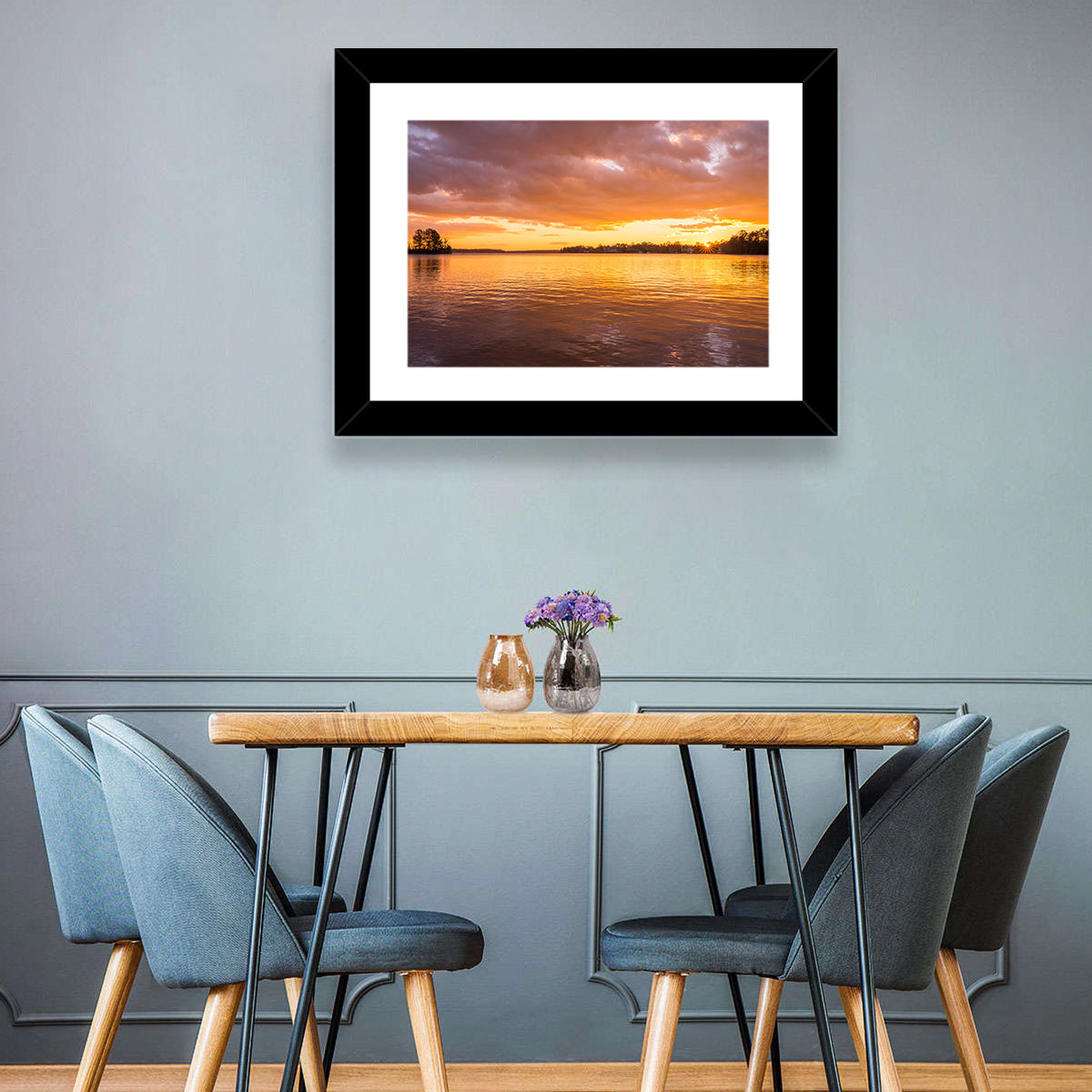 Golden Sunset Over Lake Norman Wall Art in a room, landscape