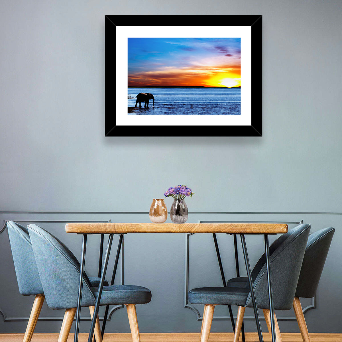 Elephant Silhouette at Beach Sunset Wall Art