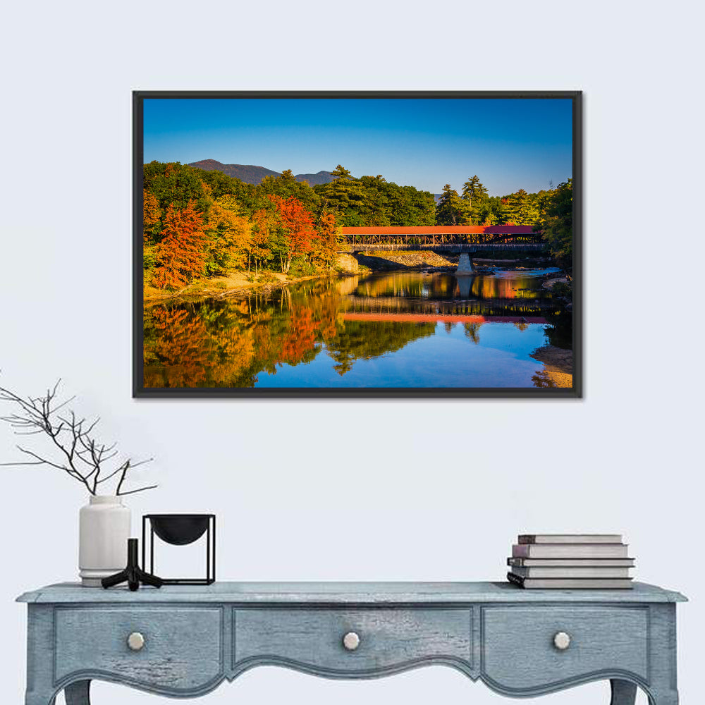 Albany Covered Bridge on Saco River Wall Art in a room, landscape