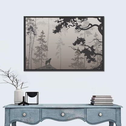 Howling Wolf in Misty Forest Wall Art