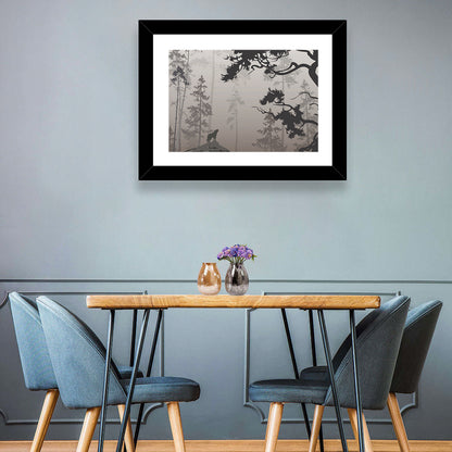 Howling Wolf in Misty Forest Wall Art