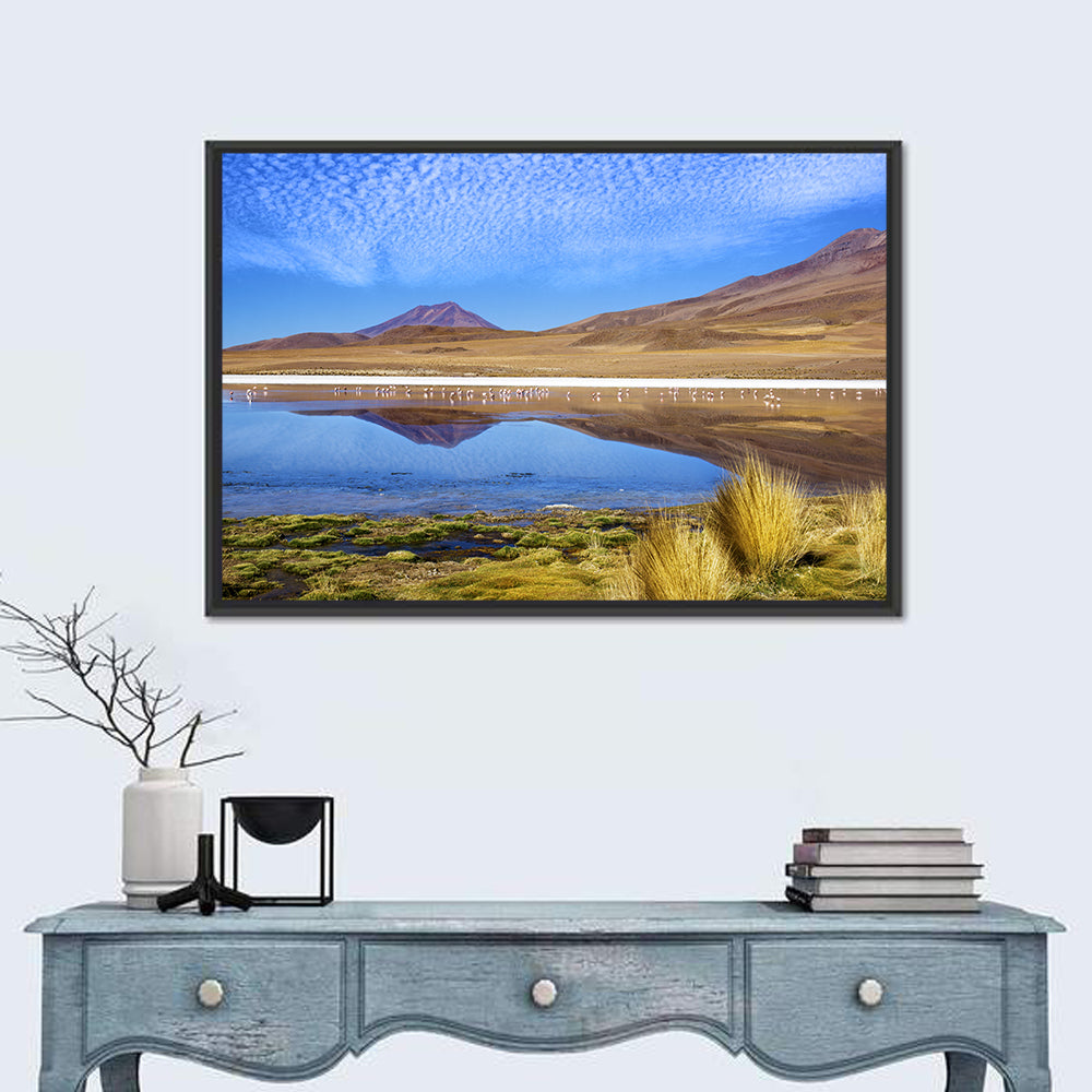 Red Lagoon Flamingo Reflection Wall Art