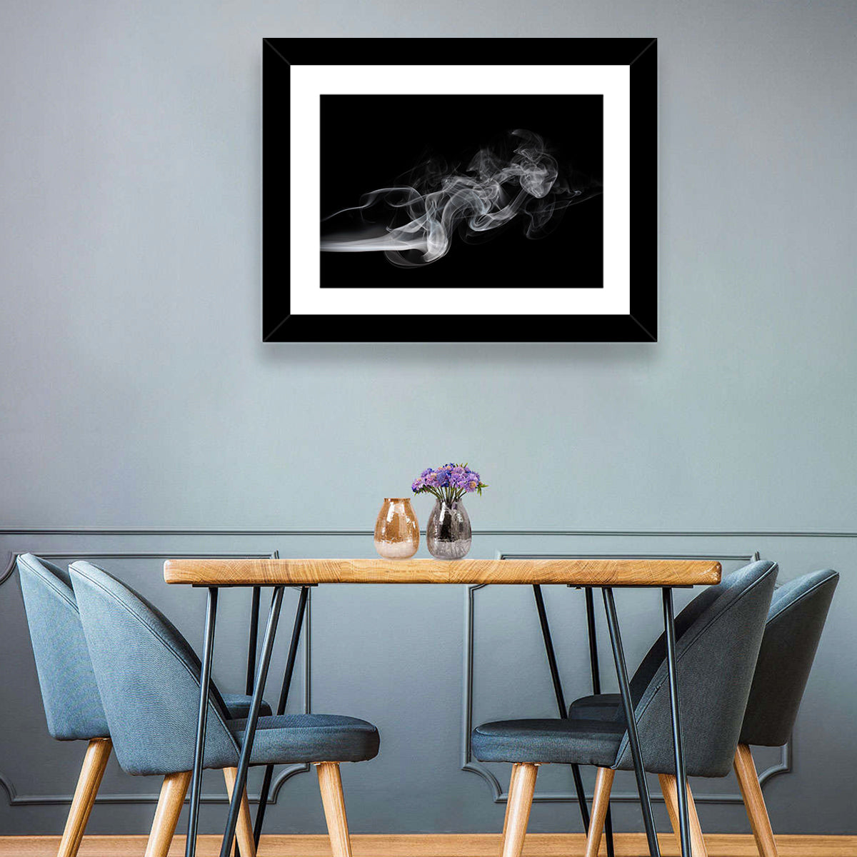 Swirling Smoke on Black Wall Art in a room, landscape
