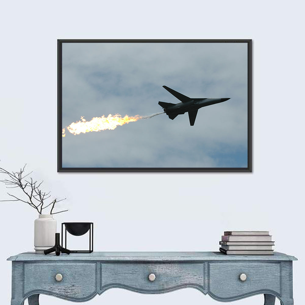 Fighter Jet with Flaming Exhaust Wall Art