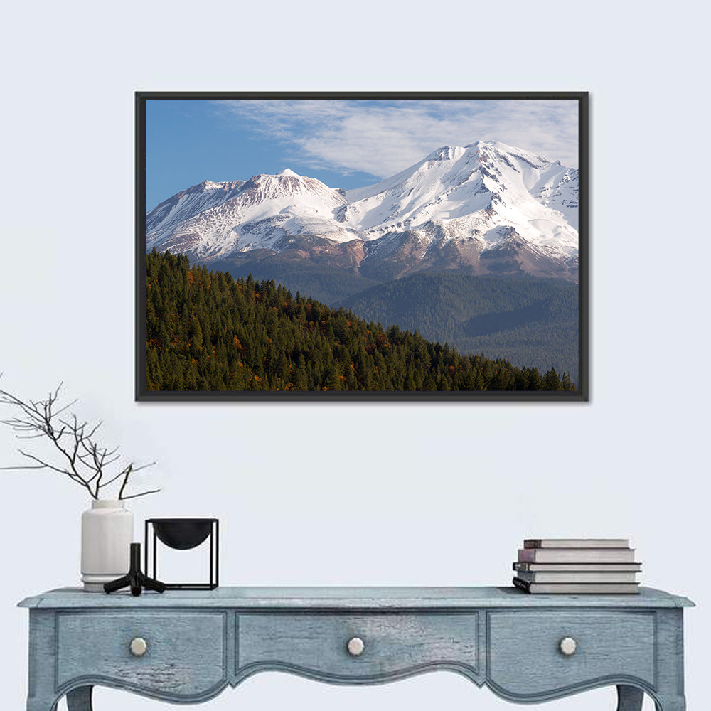 Mount Shasta Snow Peaks Wall Art in a room, landscape