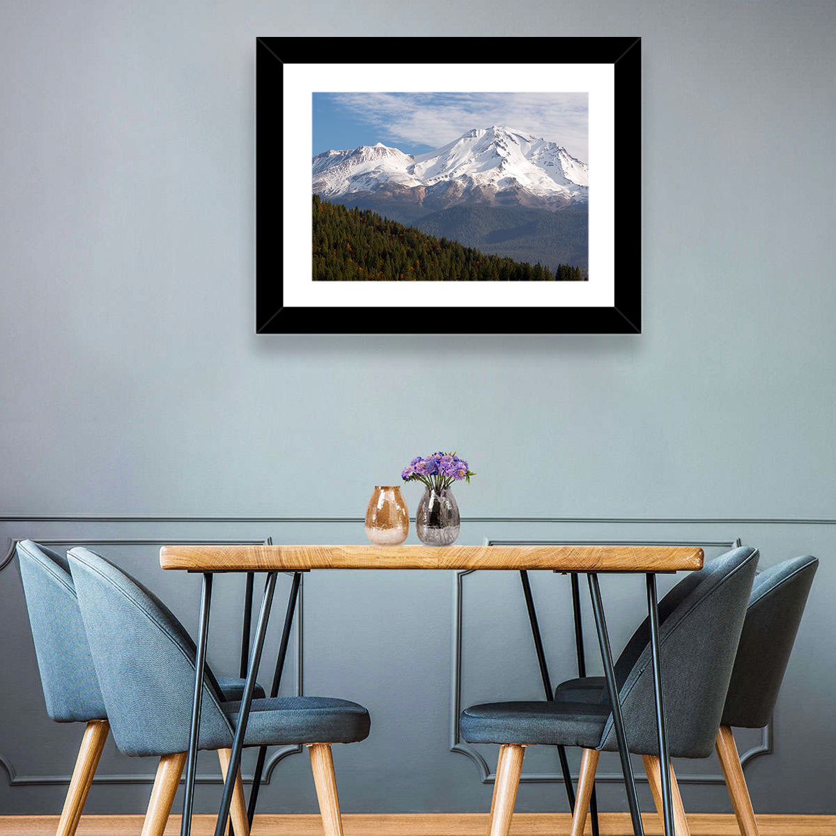 Mount Shasta Snow Peaks Wall Art in a room, landscape