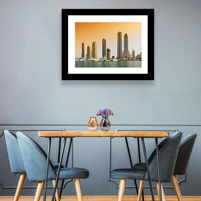 Dubai Marina Sunset Skyline with Yachts Wall Art