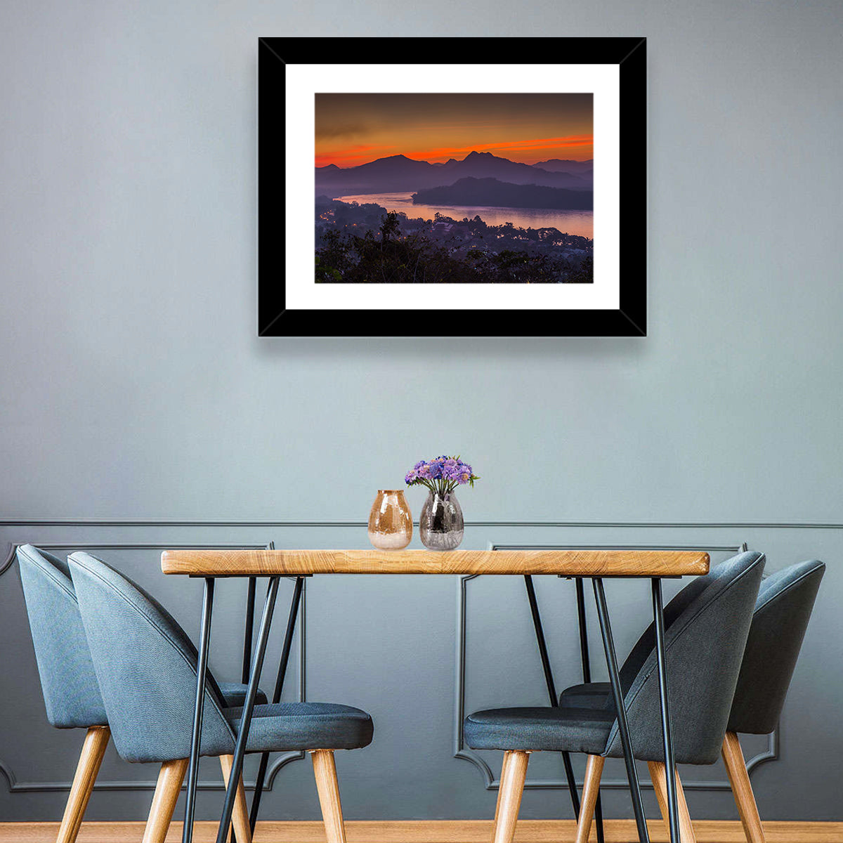 Luang Prabang Sunset Over Mekong Wall Art in a room, landscape