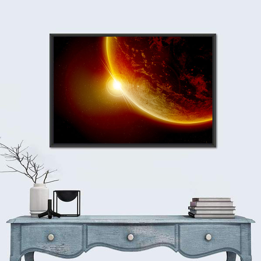 Red Planet Sunrise Limb Flare Wall Art in a room, landscape
