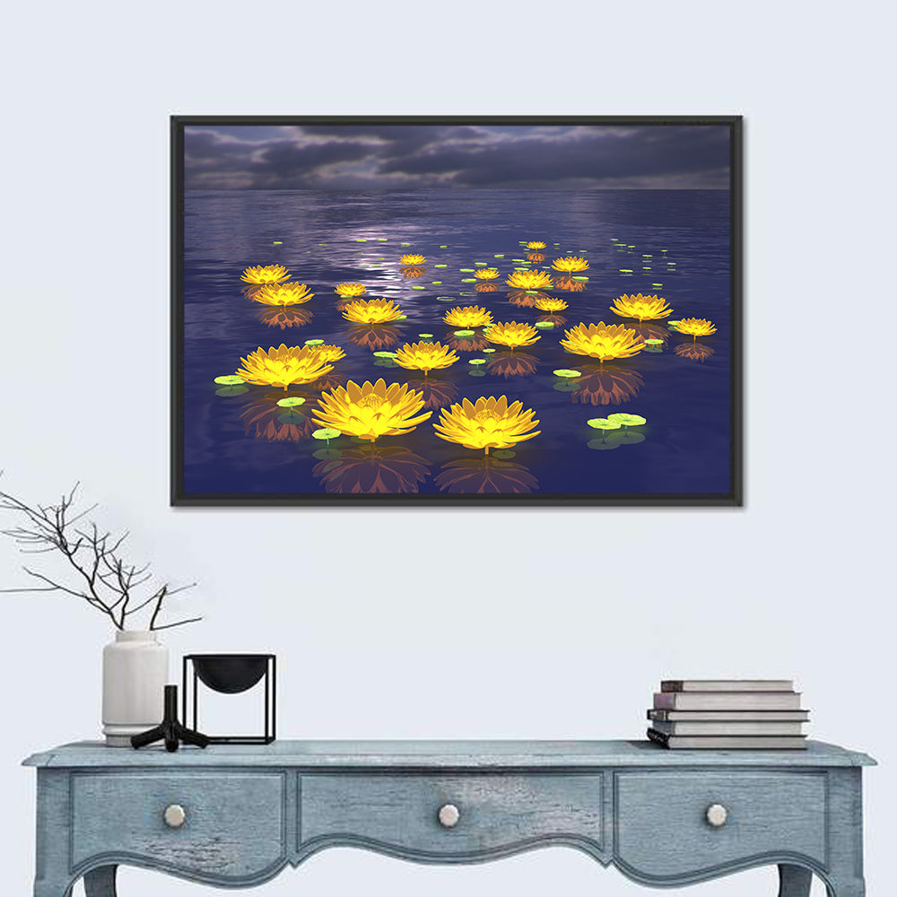 Floating Lotus at Dusk Wall Art in a room, landscape