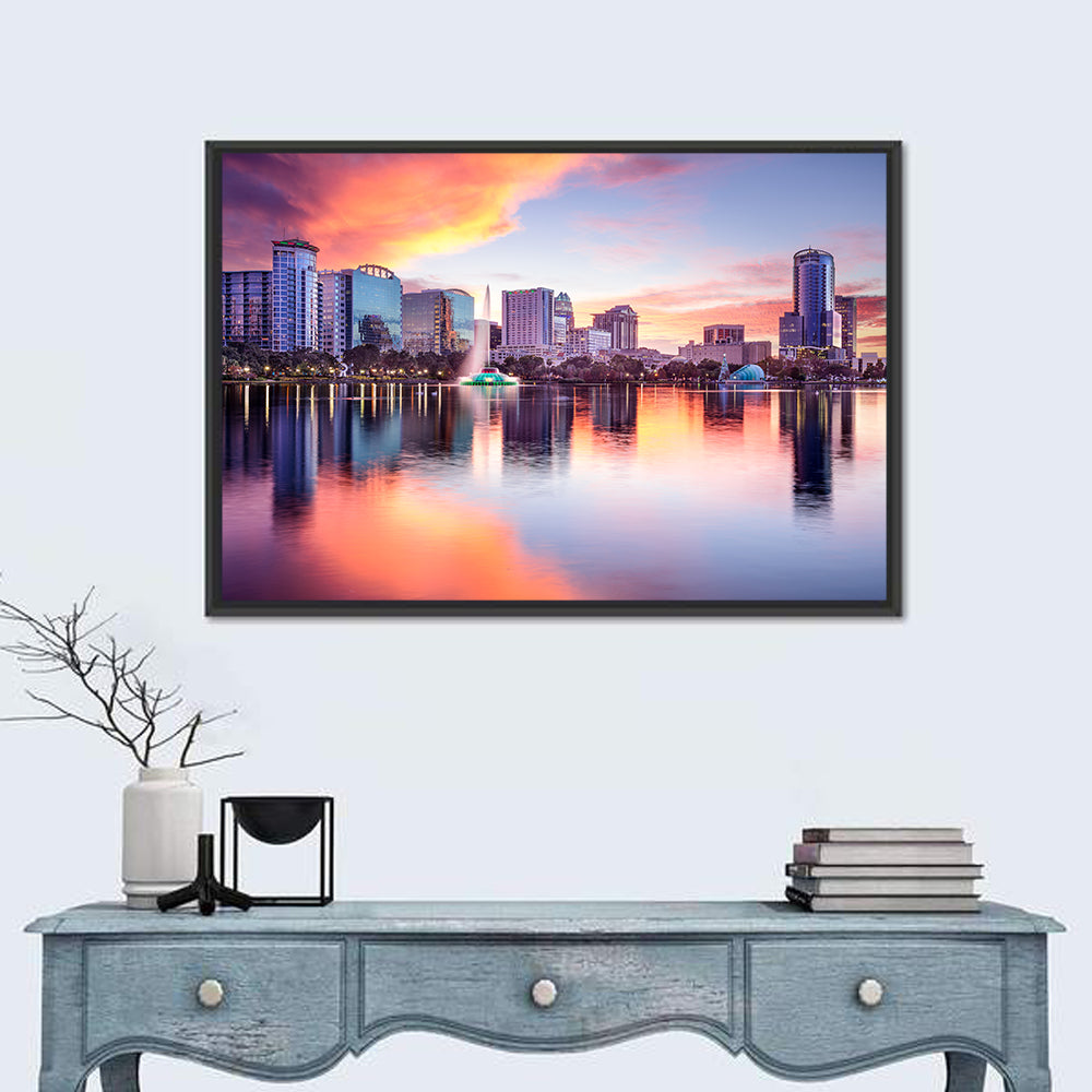 Lake Eola Sunset Orlando Wall Art in a room, landscape
