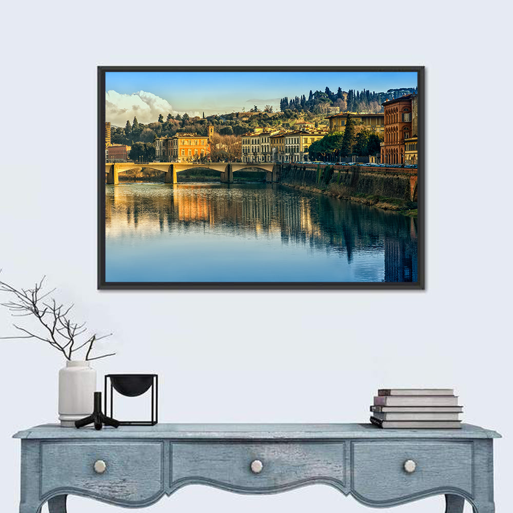 Golden Hour Florence Over the Arno River Wall Art in a room, landscape