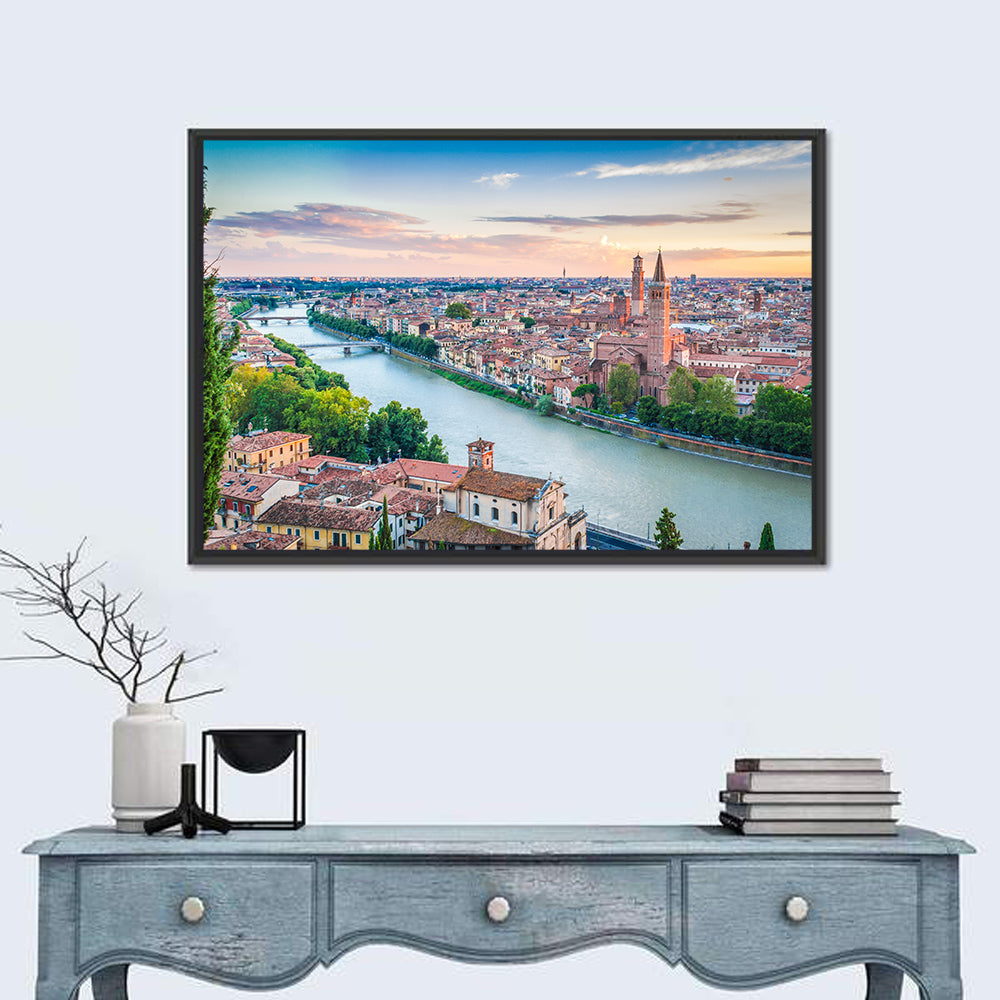 Verona Riverbend at Golden Hour Wall Art in a room, landscape