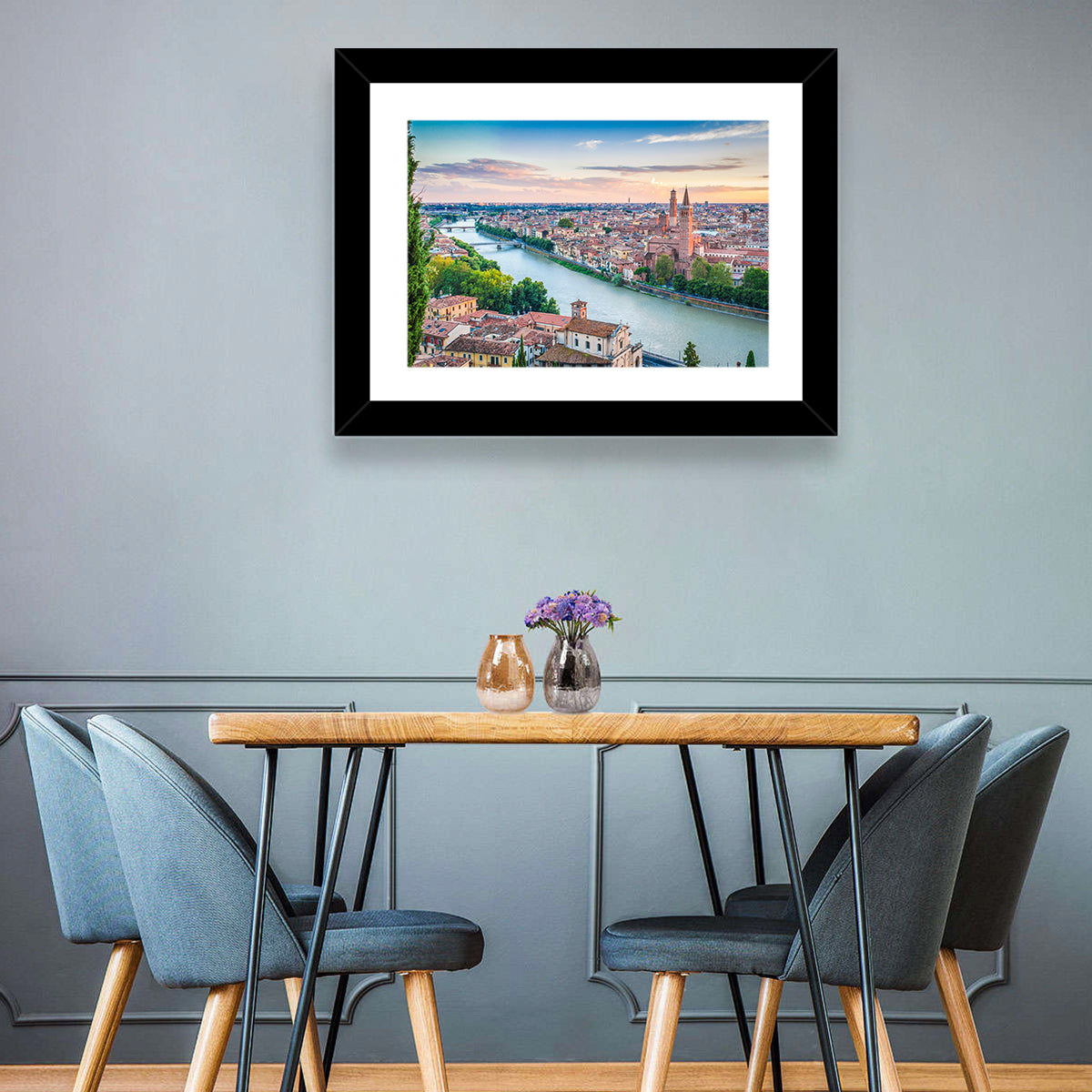 Verona Riverbend at Golden Hour Wall Art in a room, landscape