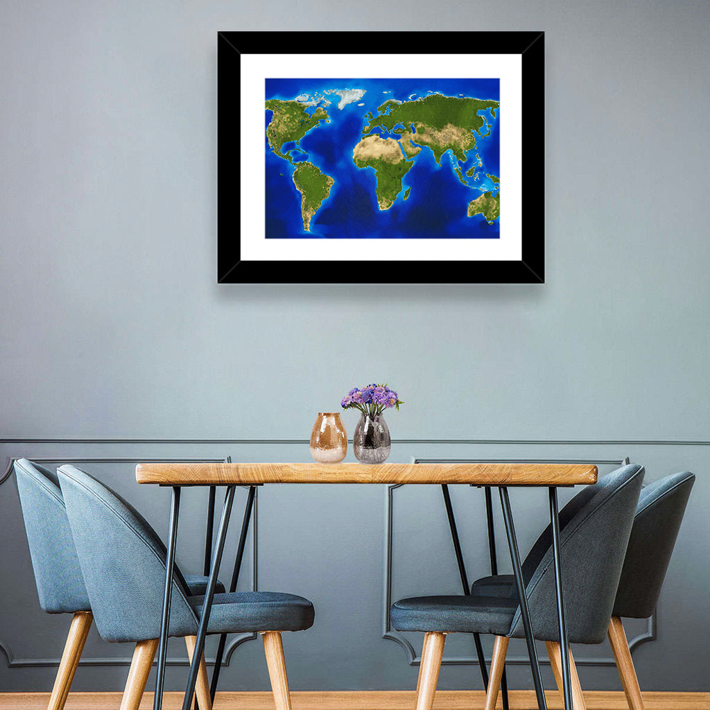 Satellite-style Blue World Map Wall Art