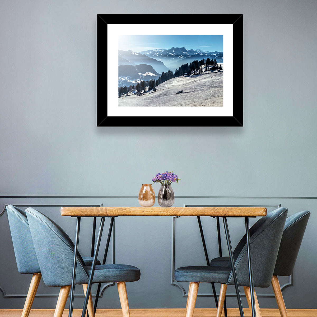 Sunlit Alpine Ski Slope Wall Art