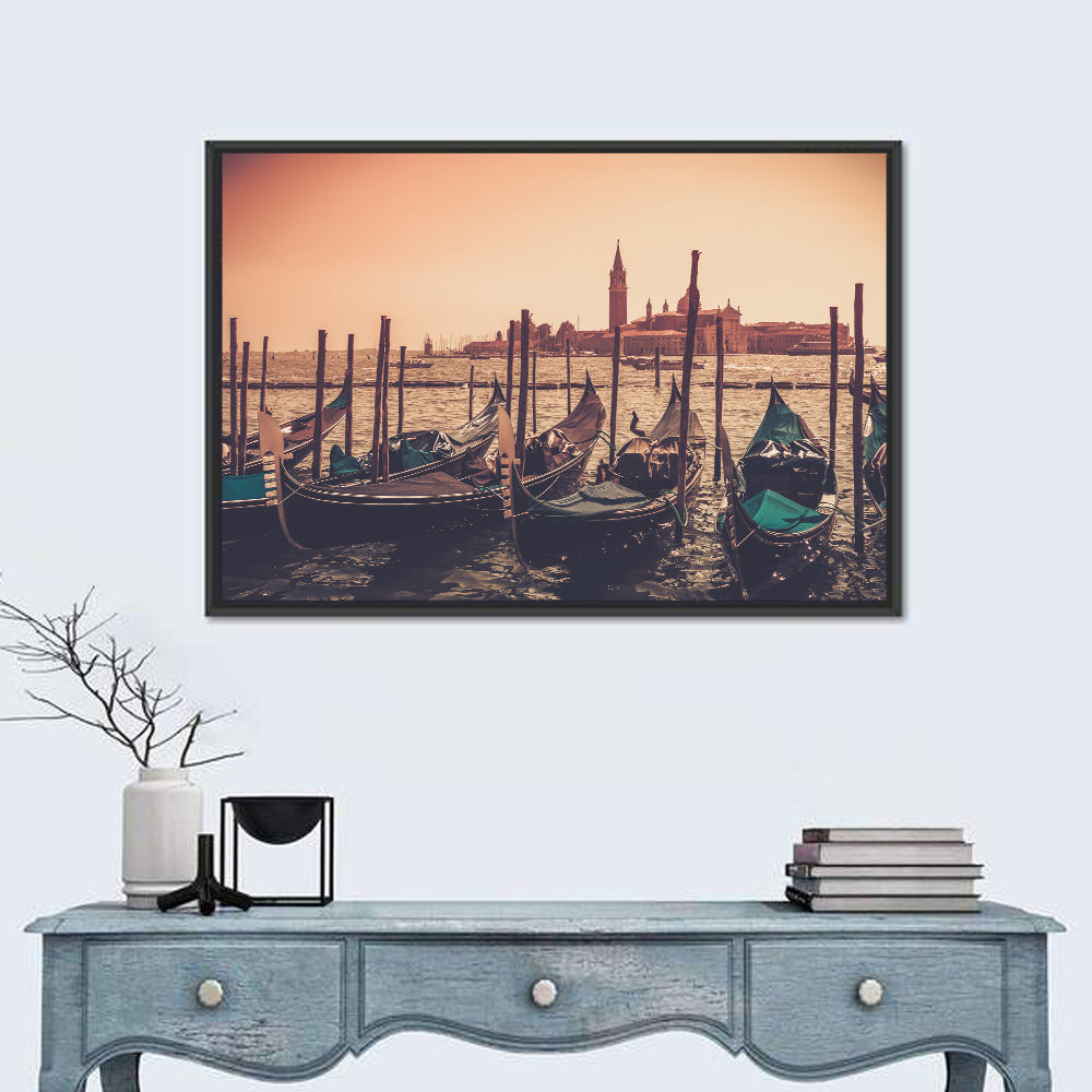 Venetian Gondolas at Dusk Wall Art in a room, landscape