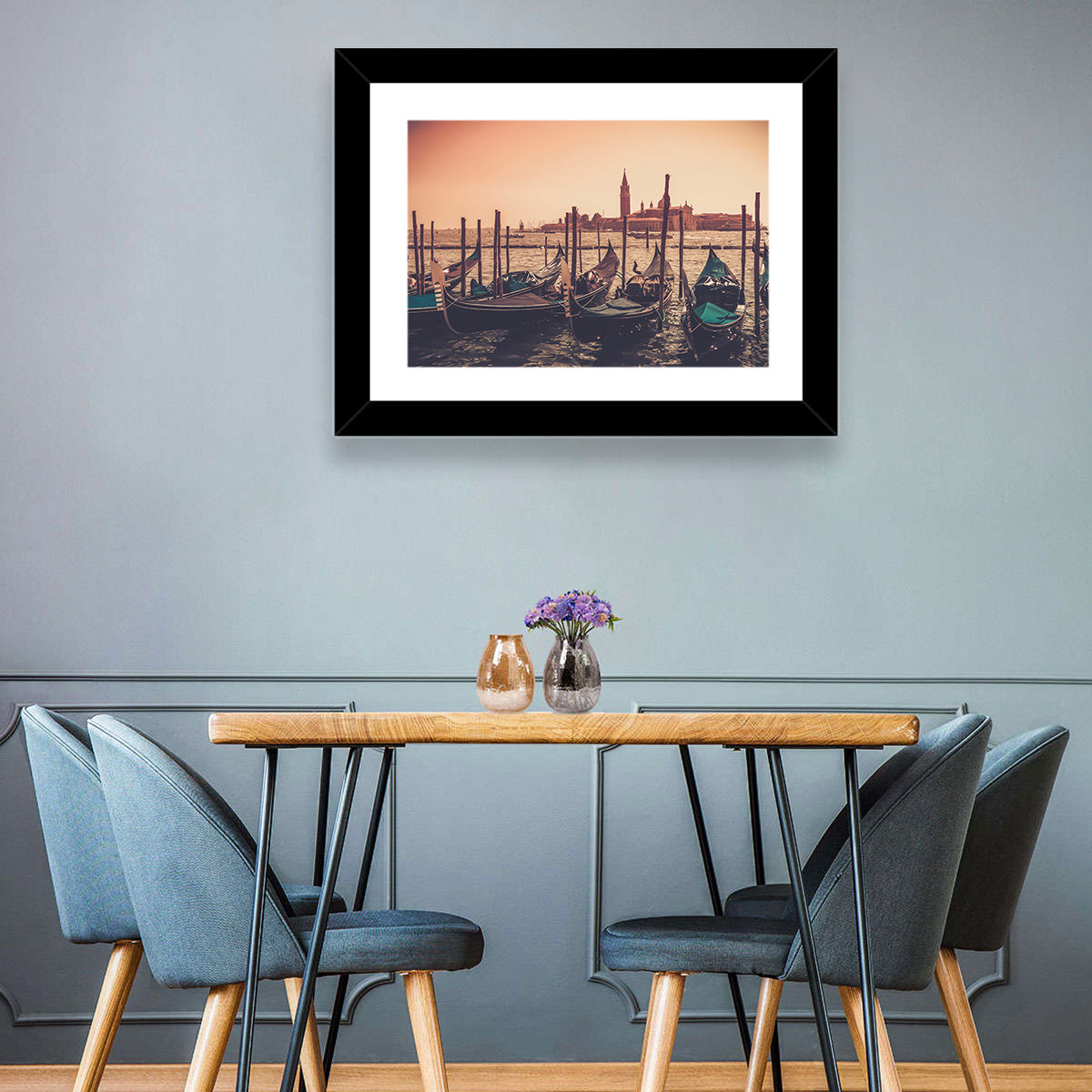Venetian Gondolas at Dusk Wall Art in a room, landscape