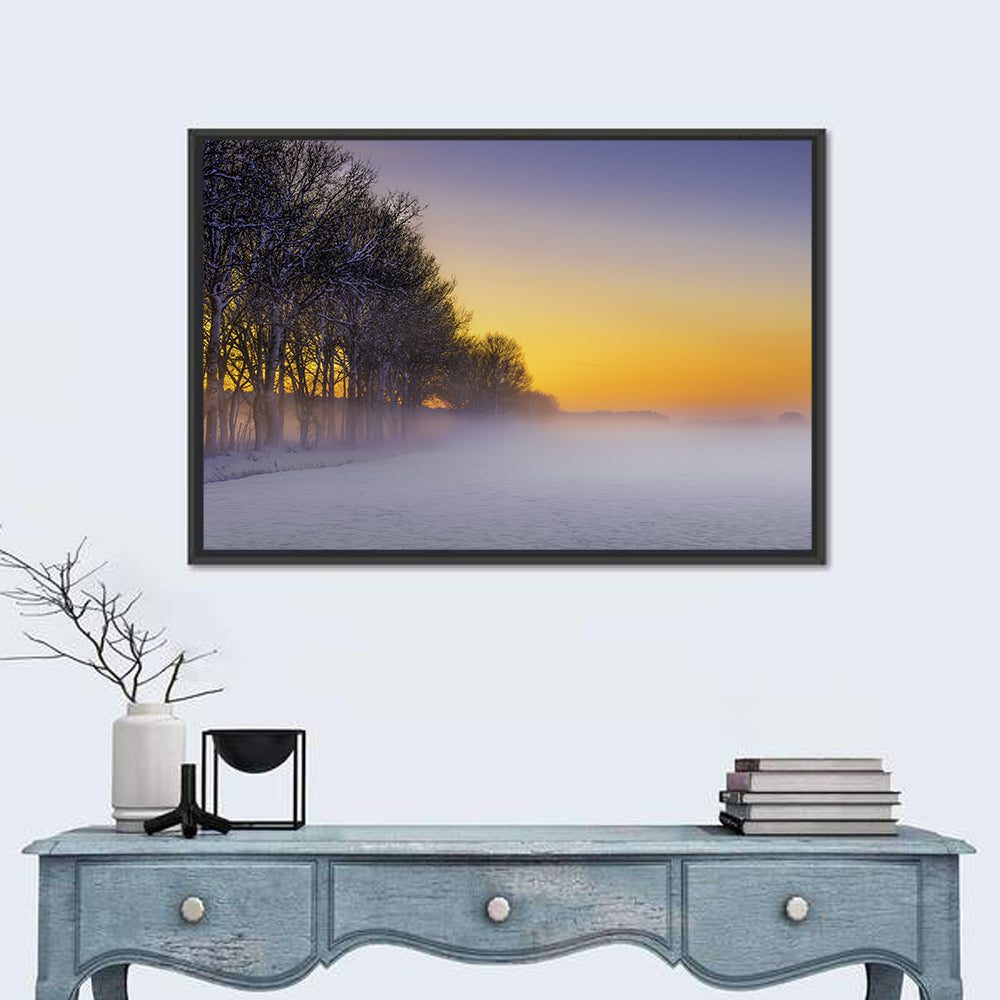 Winter Fog at Sunset Wall Art in a room, landscape