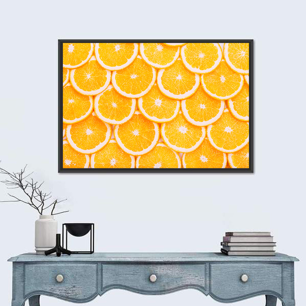 Orange Slice Grid Pattern Wall Art in a room, landscape