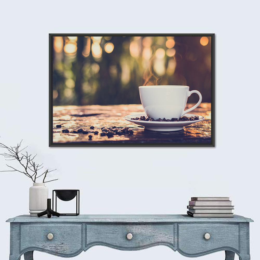 Steaming White Coffee Cup Wall Art