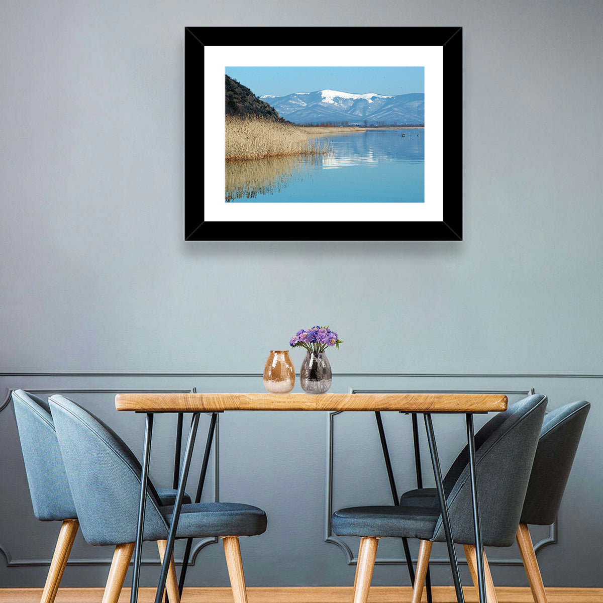 Prespa Lake Reflections Wall Art in a room, landscape
