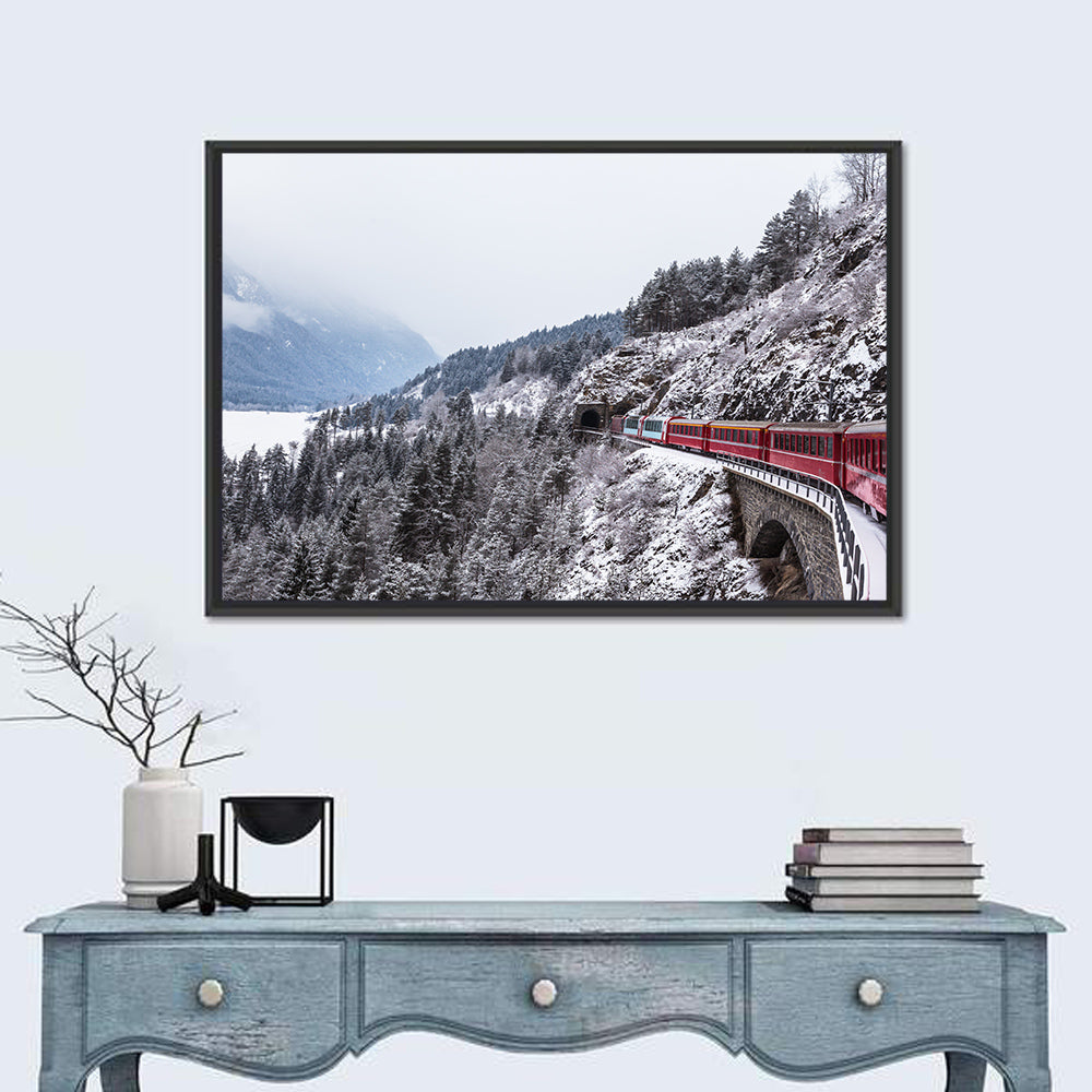 Red Train at Landwasser Viaduct Wall Art
