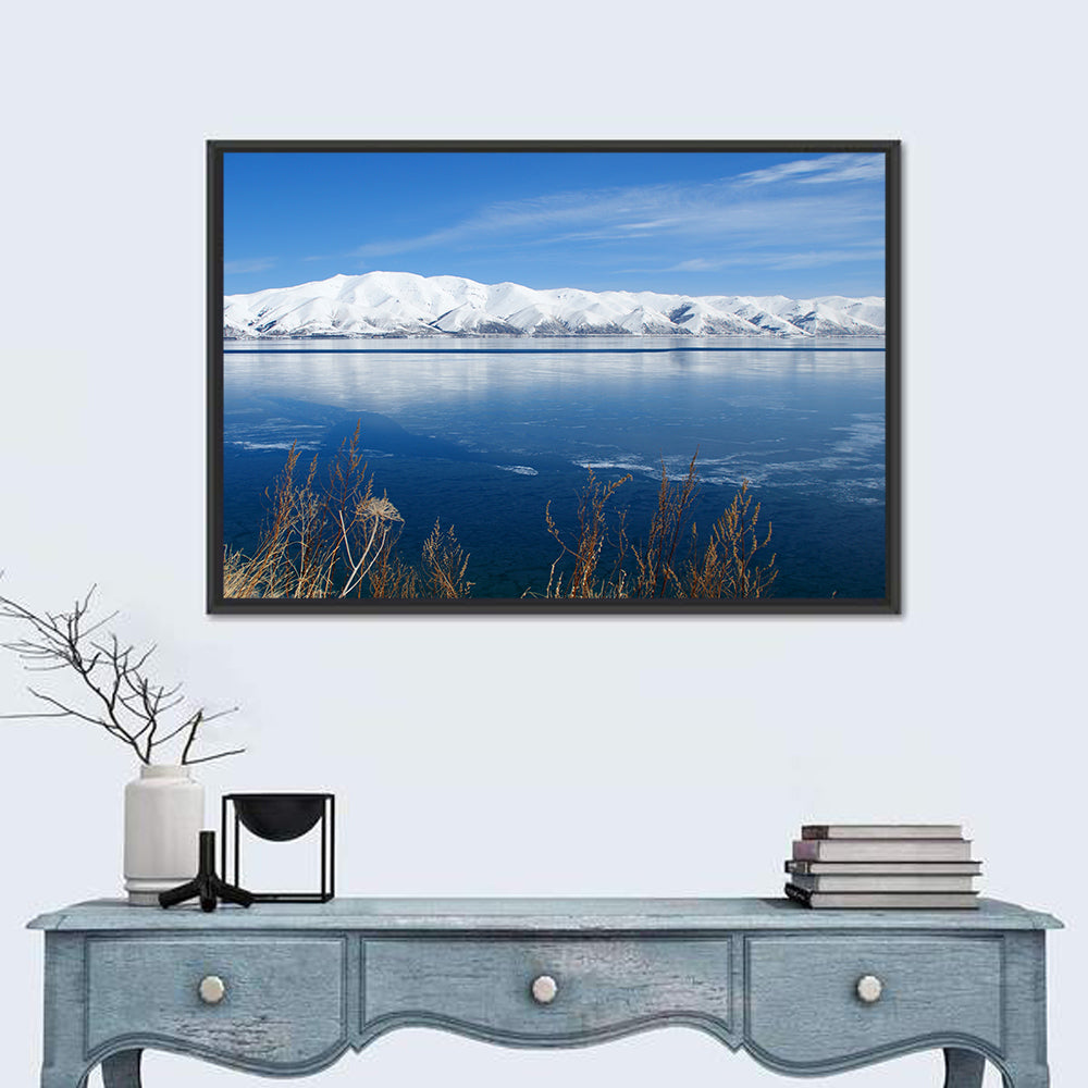 Winter at Lake Sevan Wall Art in a room, landscape