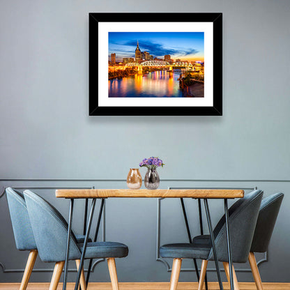 Nashville Skyline at Twilight Bridge Reflections Wall Art